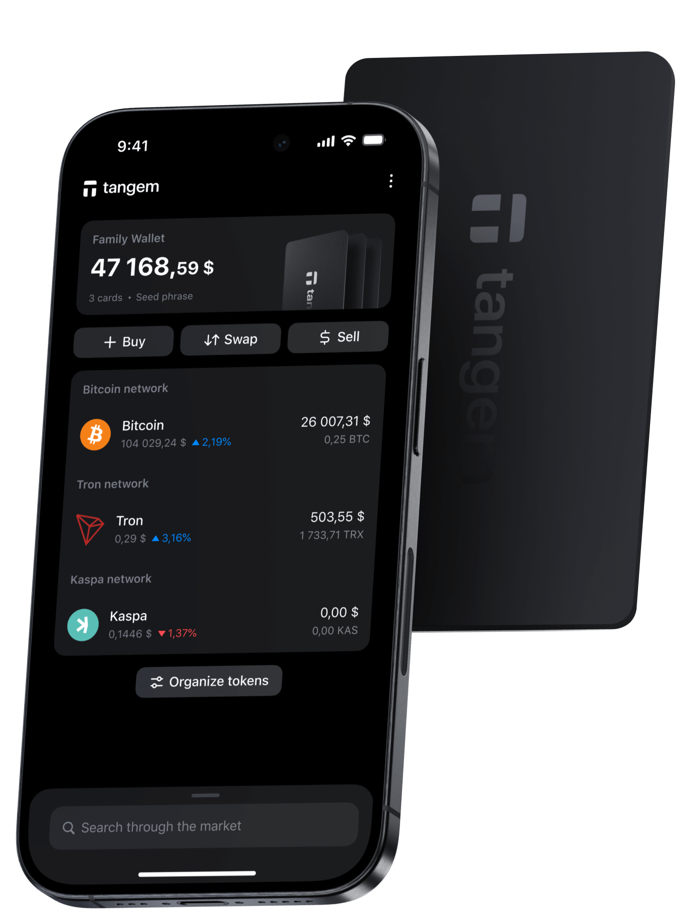 Tangem card held in hand